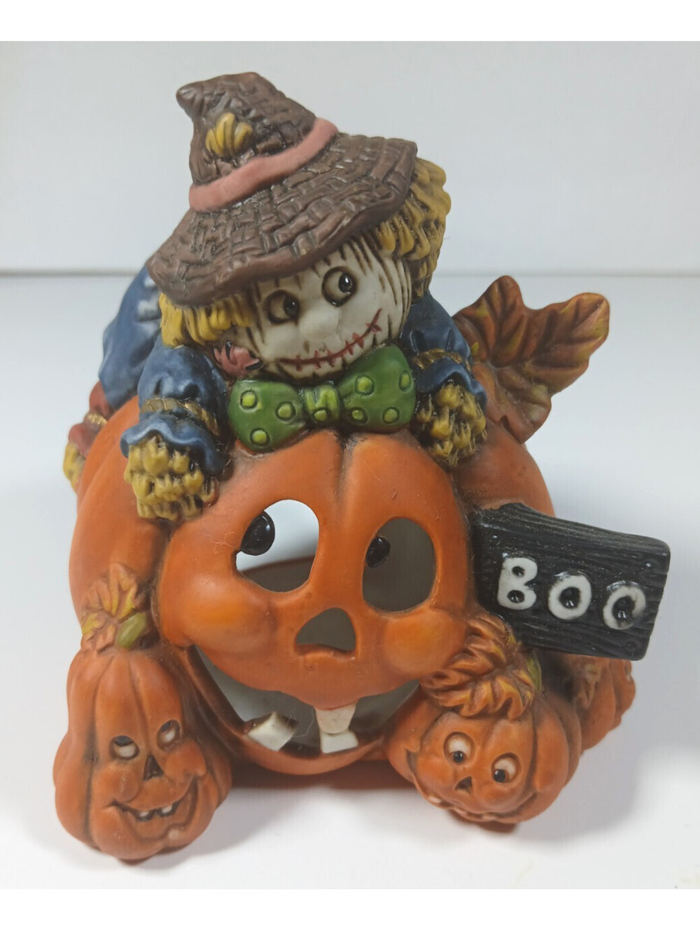 Scarecrow Pumpkins Jack O Lantern Halloween Fall Decor Tea Light Candle holder
